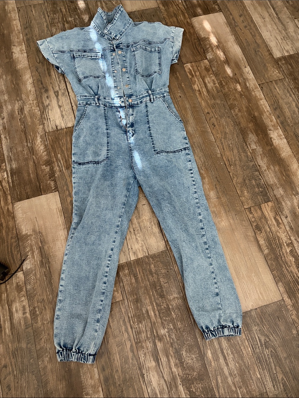 Fashion Nova Light Blue Acid Wash Denim Jumpsuit - Picture 1 of 3